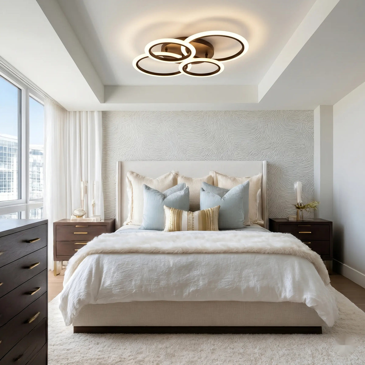 Lustra LED cu telecomanda Verona 43W, 4 Cercuri, lumina Rece/Calda/Neutra, Dimabila, Negru
