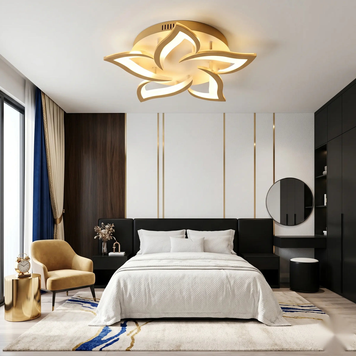 Lustra LED cu telecomanda Roma 54W, 5 Petale, lumina Rece/Calda/Neutra, Dimabila, Alb