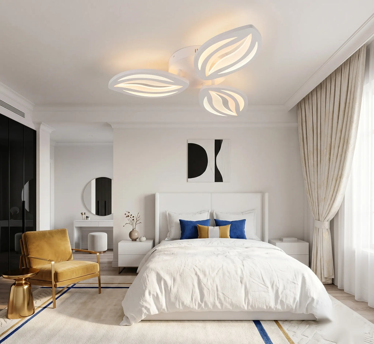 Lustra LED cu telecomanda Geneva 40W, 3 Petale, lumina Rece/Calda/Neutra, Dimabila, Alb