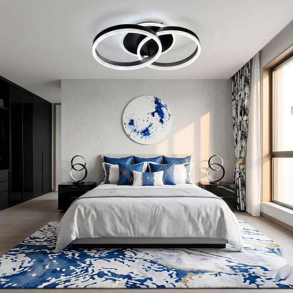 Lustra LED cu telecomanda Barcelona 34W, 2 Cercuri, lumina Rece/Calda/Neutra, Dimabila, Negru