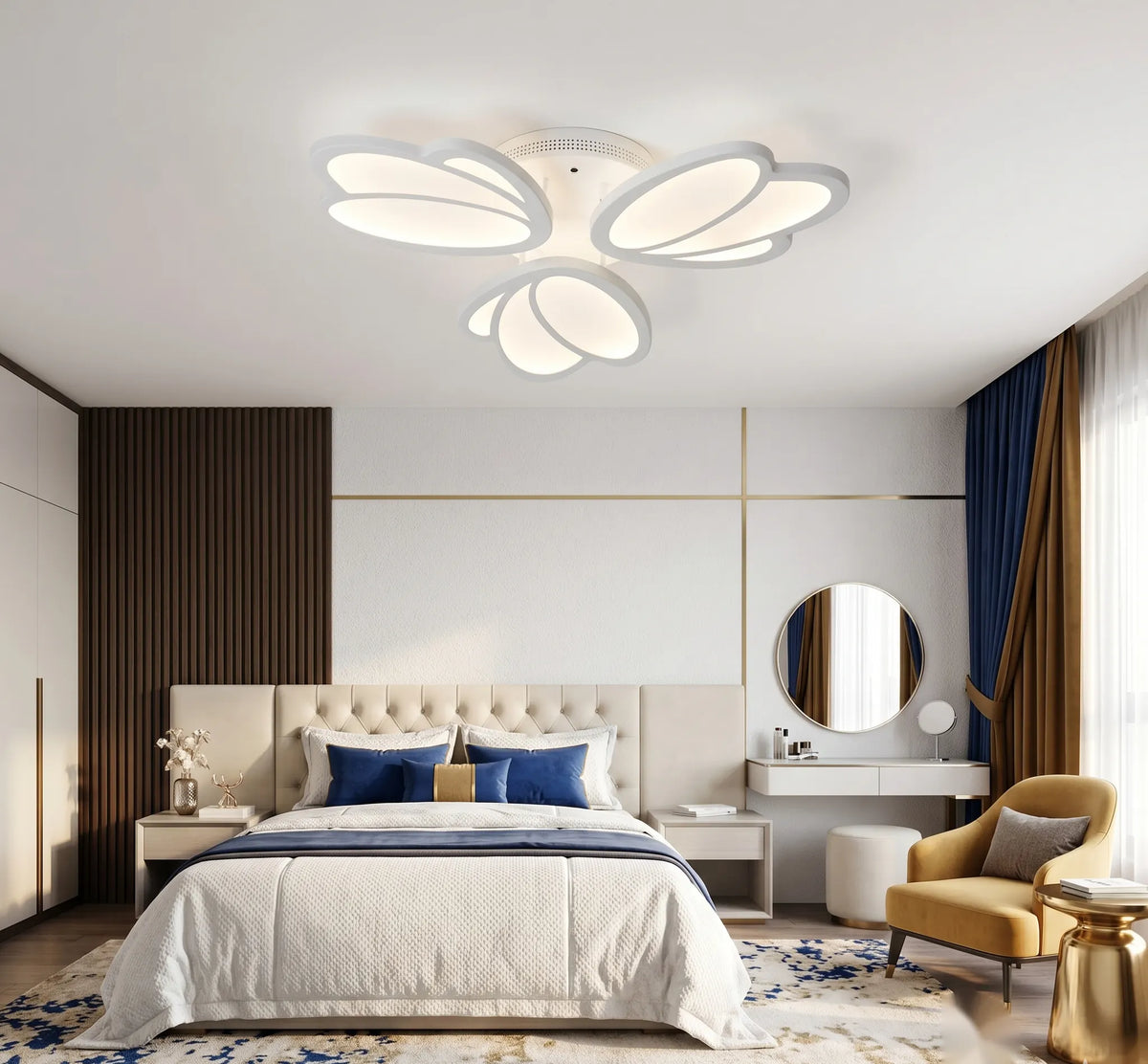 Lustra LED cu telecomanda Irina 45W, 3 Petale, lumina Rece/Calda/Neutra, Dimabila, Alb
