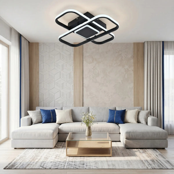 Lustra LED cu telecomanda Porto QUAD 52W, lumina Rece/Calda/Neutra, Dimabila, Negru