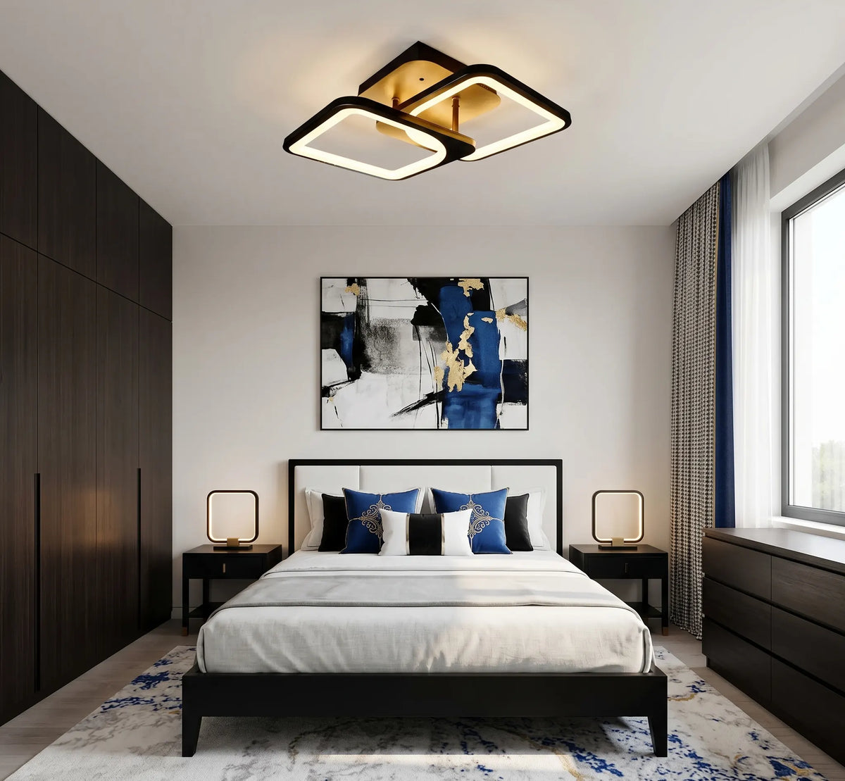 Lustra LED cu telecomanda Barcelona 27W, 2 Patrate, lumina Rece/Calda/Neutra, Dimabila, Negru