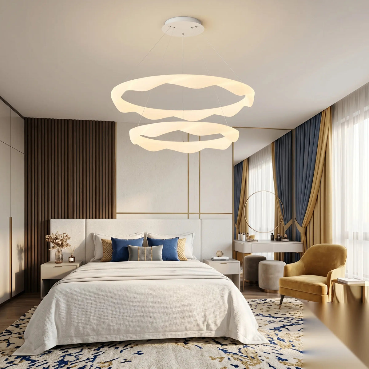 Lustra LED Ana suspendata cu Telecomanda, 89W, Lumina Rece/Calda/Neutra, Dimabila, Inaltime Reglabila, Alb
