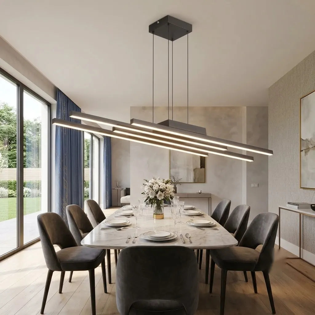 Lustra telecomanda Madrid 74w Dimensiuni 1300x150xH1000mm Temperatura Culoare 3000k-4000k-6500k