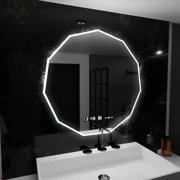Oglinda LED Sofia 60cm, POLIGON Senzor MotionGlow Marcello, Sistem Dezaburire, Ceas & Termometru, Dimabila
