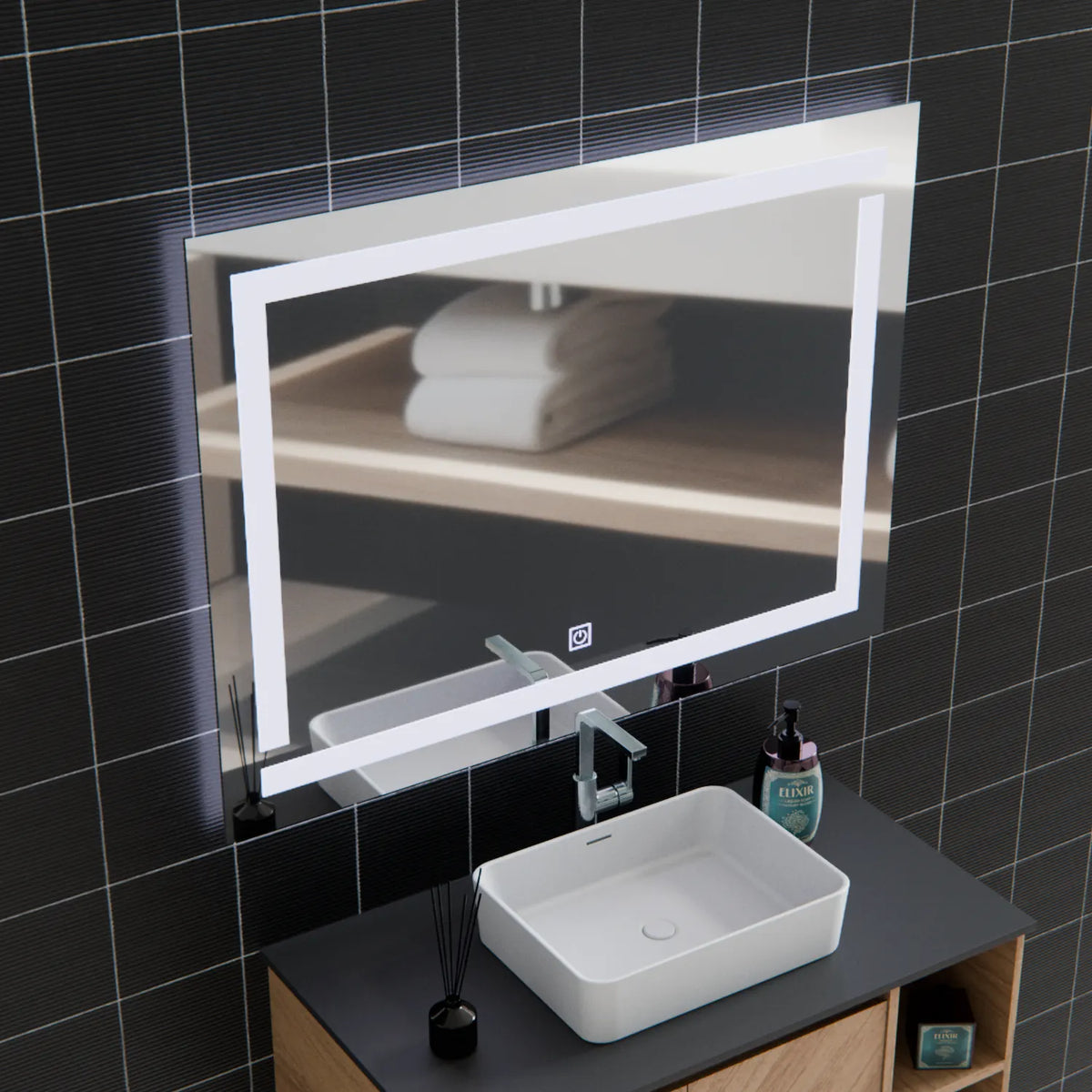 Oglinda LED Ana, 80x60cm, Argintiu, Touch, Lumina 6000K