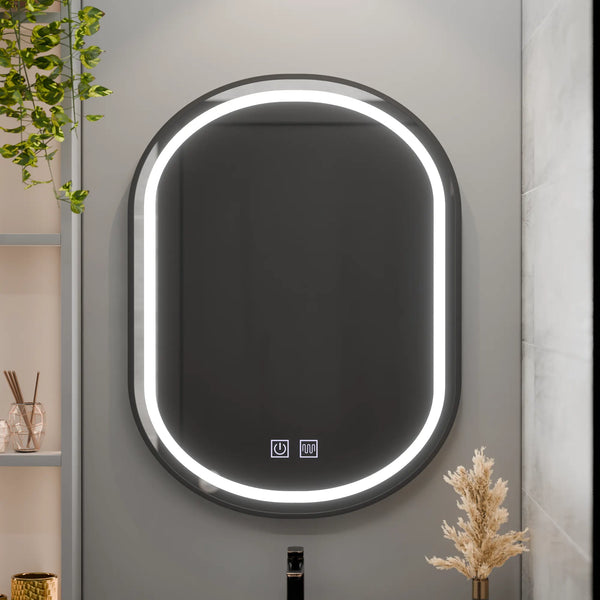 Oglinda LED Ana 50x80cm VETRO Touch Sistem Dezaburire Dimabila, Rama Neagra