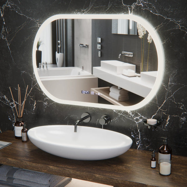 Oglinda LED Cristina, 80x50cm, Altera Senzor MotionGlow Marcello, Sistem Dezaburire, Ceas & Termometru, Dimabila
