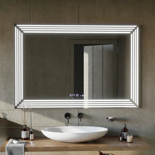 Oglinda LED Victoria Rectangulara, 120x80cm, Venezia Senzor MotionGlow Marcello, Sistem Dezaburire, Ceas & Termometru, Dimabila