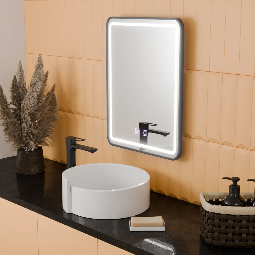 Oglinda LED Nice Rectangulara, 45x60cm, EDGE Touch, Sistem Dezaburire, Rama Neagra