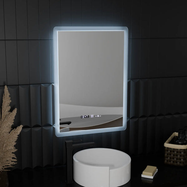 Oglinda LED Verona Rectangulara, 50x70cm, ELANCEE Senzor MotionGlow Marcello, Sistem Dezaburire, Ceas & Termometru, Dimabila