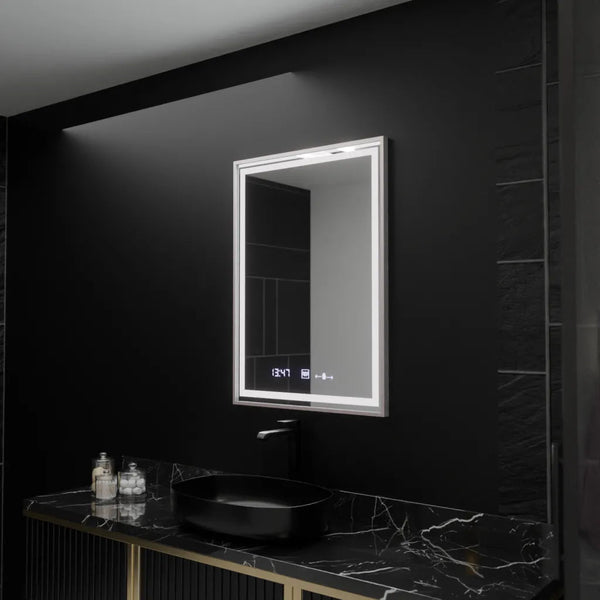 Oglinda LED Verona Rectangulara, 60x80cm, Verite Imperial Silver Motion Glow Marcello, Sistem Dezaburire, Ceas & Termometru, Dimabila