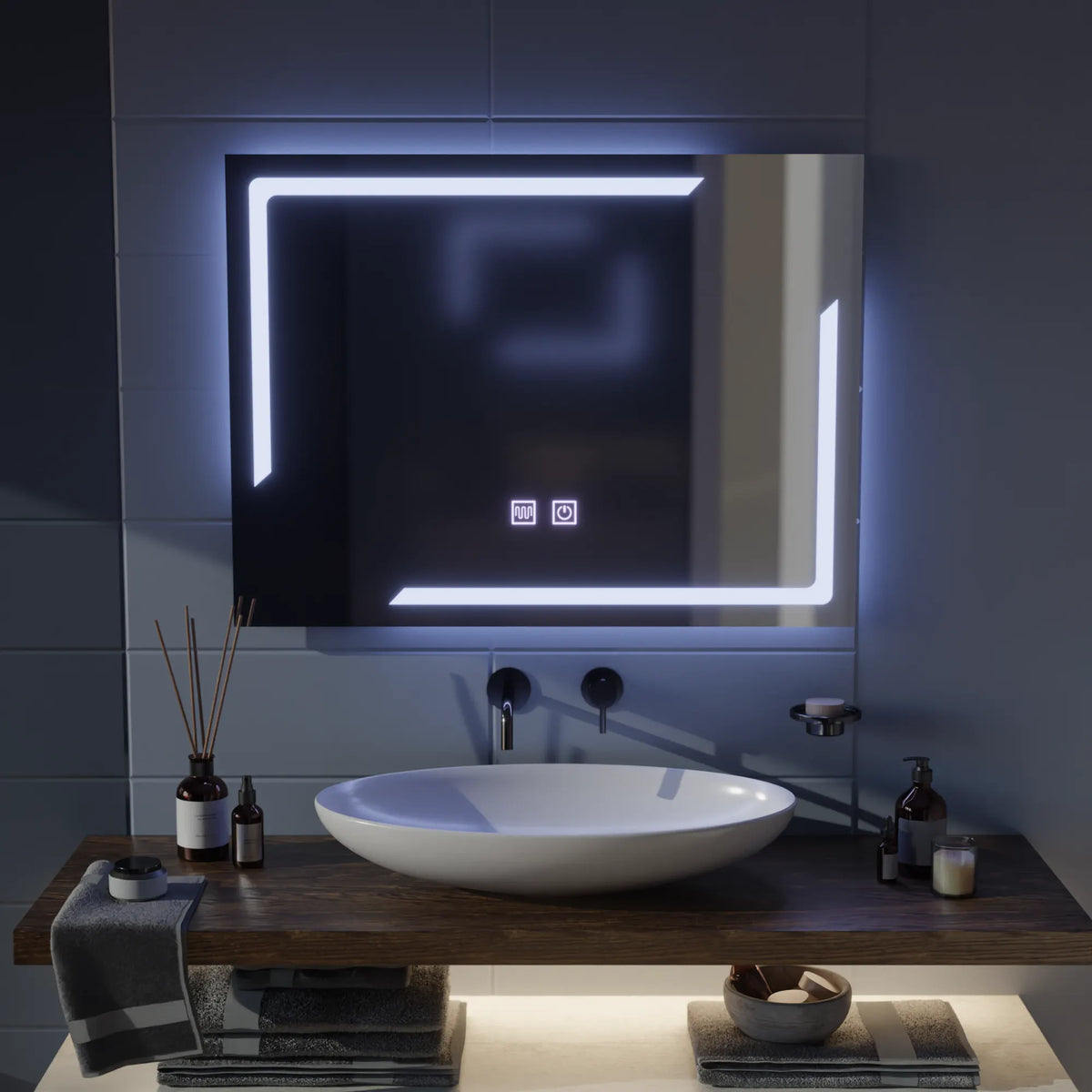 Oglinda LED Ana Rectangulara, 80x60cm, ECLISSA Touch, Sistem Dezaburire, Dimabila