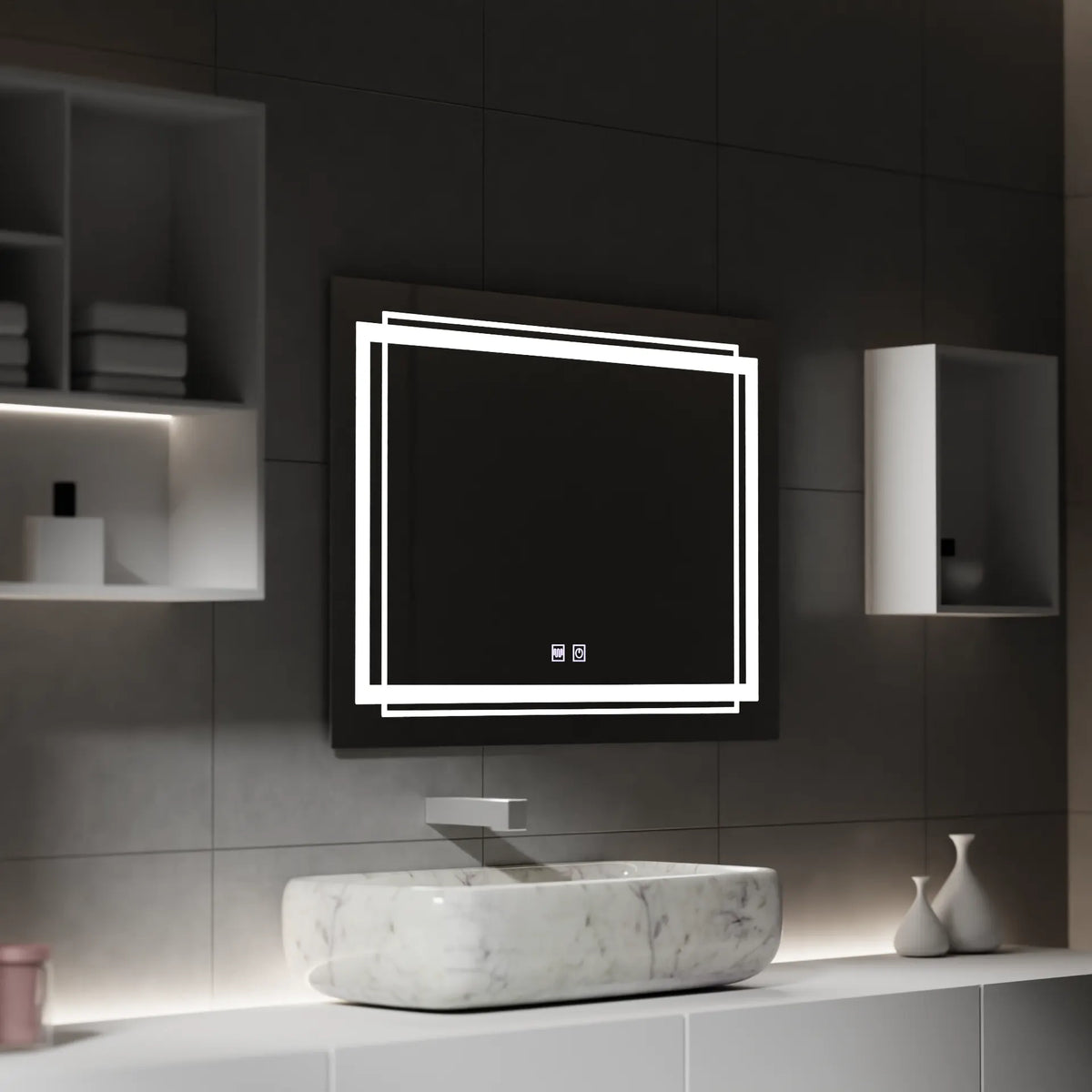 Oglinda LED Valencia Rectangulara, 80x60cm,  KOVEN Touch, Sistem Dezaburire,Dimabila