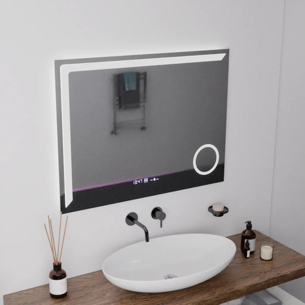 Oglinda LED Venetia Rectangulara, 80x60cm, Precision MotionGlow Marcello, Sistem Dezaburire, Ceas & Termometru, Lupa Cosmetica, Dimabila