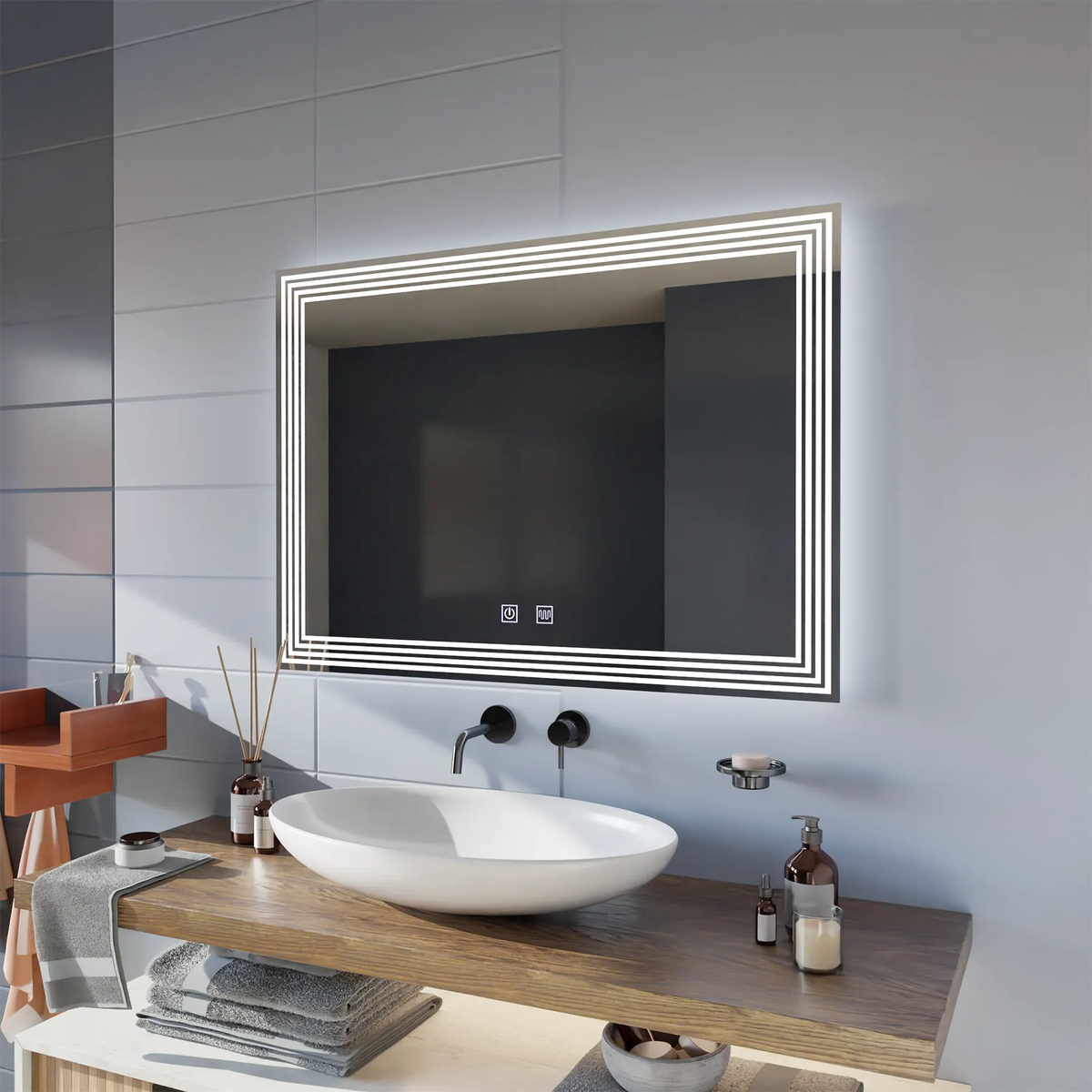 Oglinda LED Napoli Rectangulara, Dezaburire, 80x60cm, ADIS Basic Touch