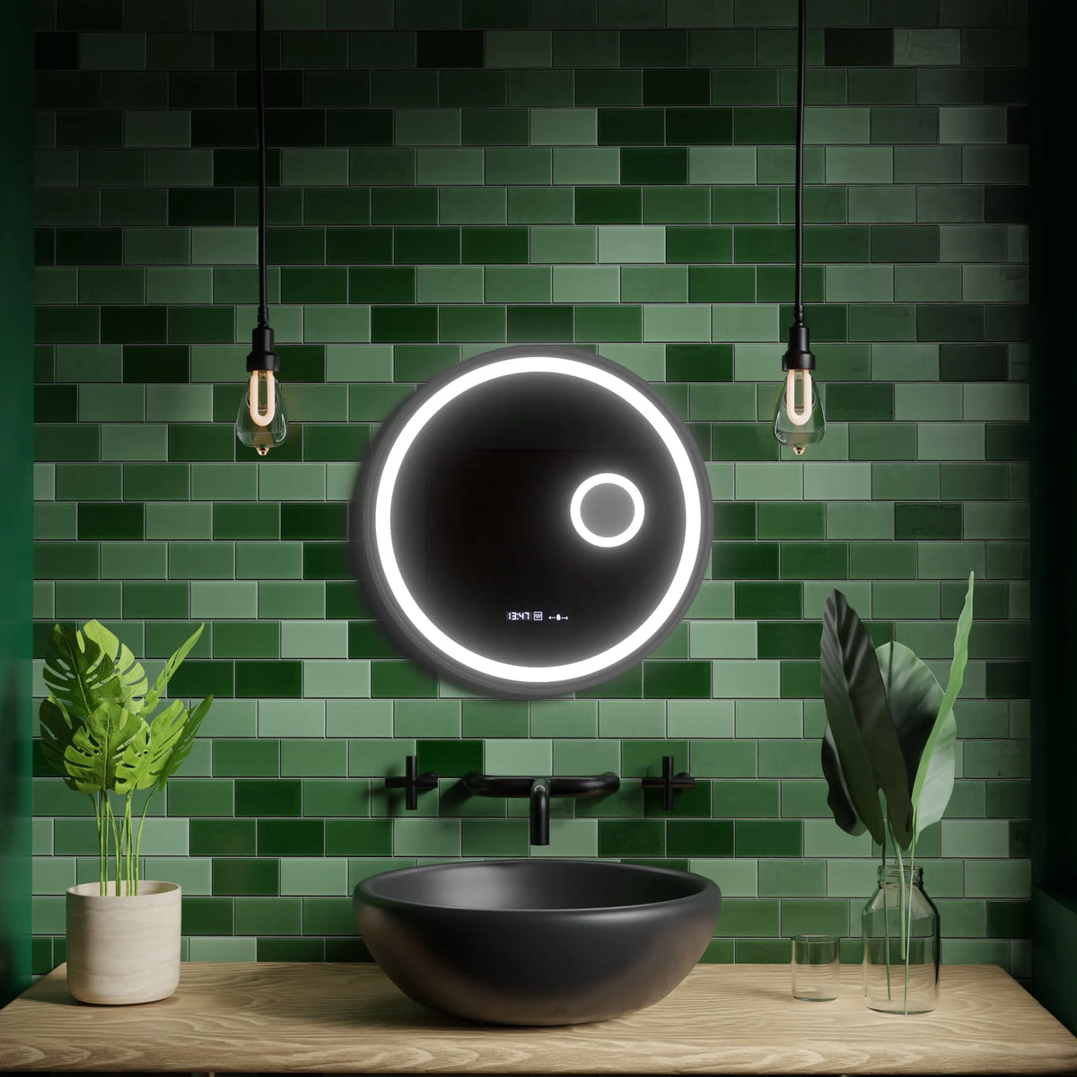Oglinda LED Milano Rotunda, 11W, 60cm, Micah Senzor MotionGlow Marcello, Sistem Dezaburire, Ceas & Termometru, Lupa Cosmetica, Dimabila