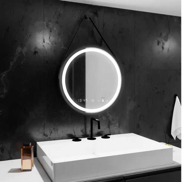 Oglinda LED Venetia Rotunda, 50cm, Celeste Majeste Noir Eleve MotionGlow Marcello, Sistem Dezaburire, Ceas & Termometru, Dimabila