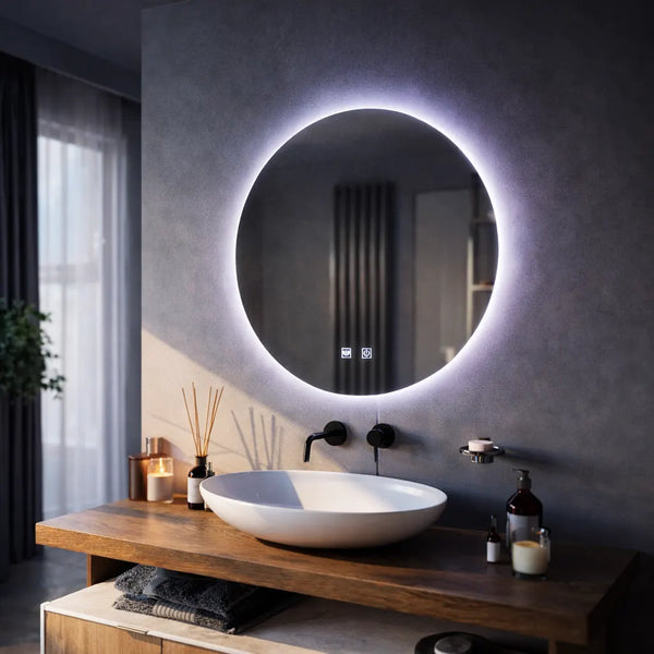 Oglinda LED Valencia Rotunda, 60cm, Isolda,Touch, Sistem Dezaburire, Lumina Rece 6000k