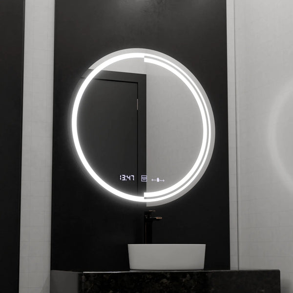 Oglinda LED Verona Rotunda, 60cm, Senzor MotionGlow Consuel Marcello, Sistem Dezaburire, Ceas & Termometru, Dimabila