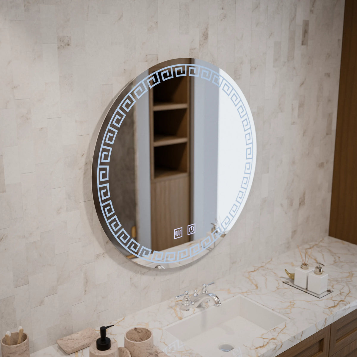 Oglinda LED Praga Rotunda, 70cm, Orhina Touch, Sistem Dezaburire, Dimabila