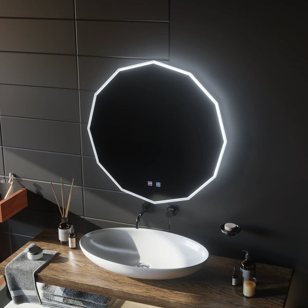 Oglinda LED Viena Rotunda, 70cm, VIVO Touch, Sistem Dezaburire, Dimabila