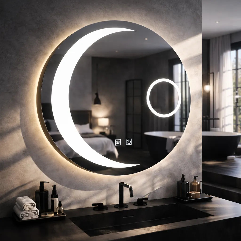 Oglinda LED Madrid Rotunda, 80cm, Orbis Touch, Sistem Dezaburire, Dimabila, E31S/80X80