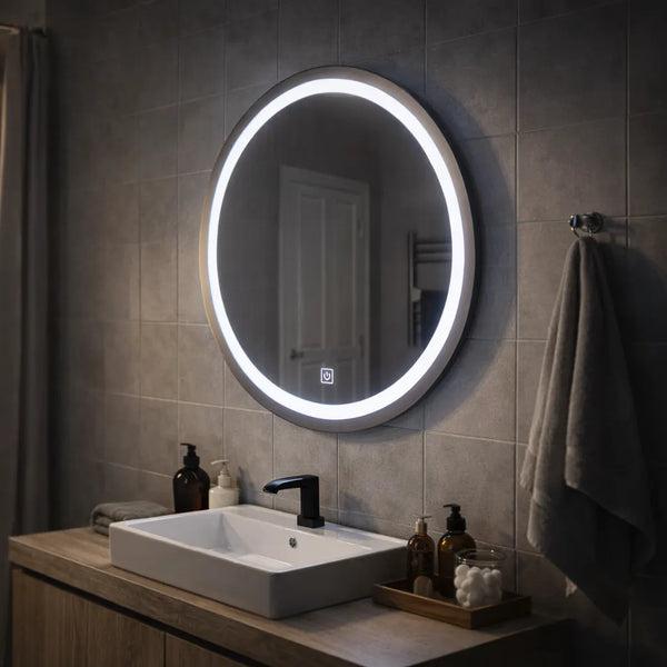 Oglinda LED Touch Florenta , Diametru 60cm, Lumina Rece 6000K, Sticla