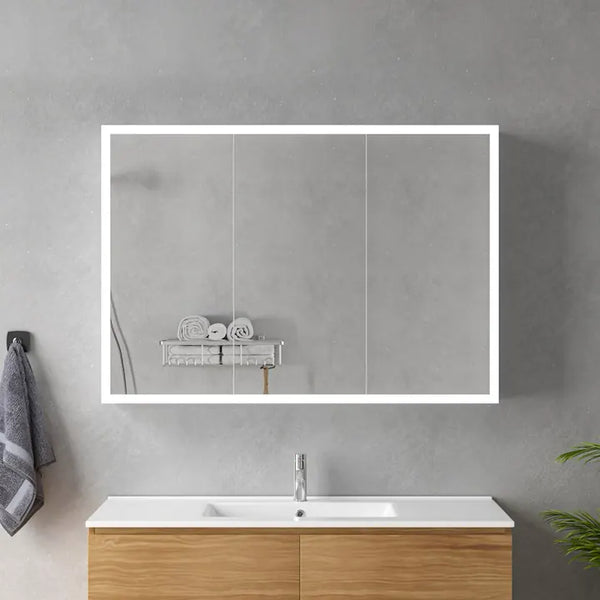 Oglinda LED cu Dulap Barcelona 100x70 cm Alb Iluminare Perimetrala si Senzor