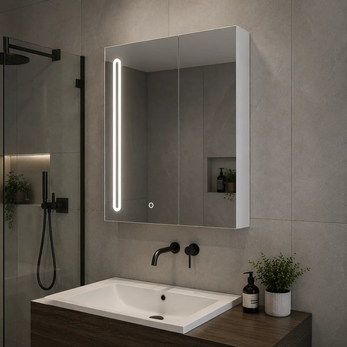 Oglinda LED cu Dulap Paris 80x70 cm Alb Senzor Touch si Depozitare