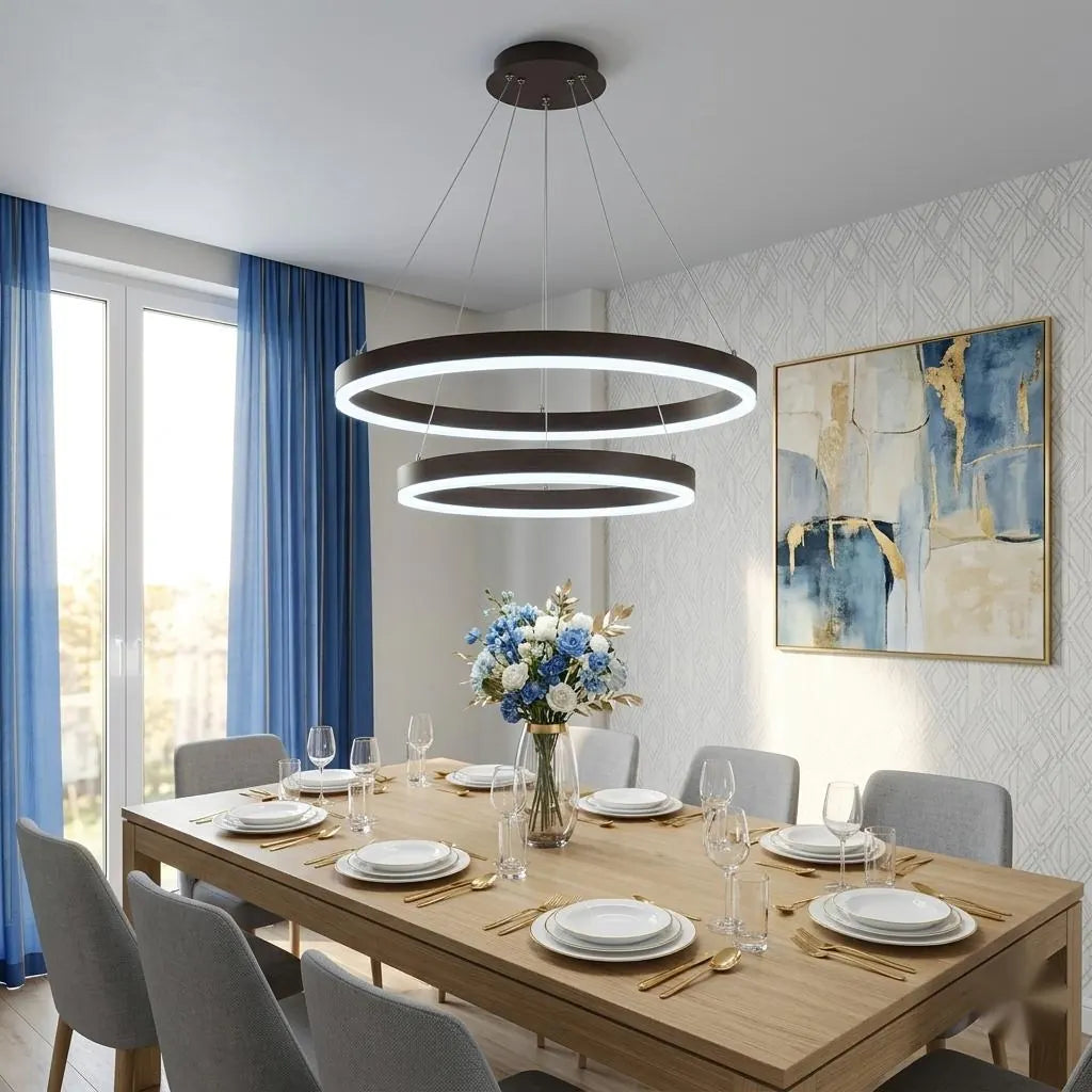 Pendul LED Torino 2 Cercuri, 180W cu Telecomandă, Temperatură Culoare Reglabilă 3000K–6500K, Design Modern Negru –